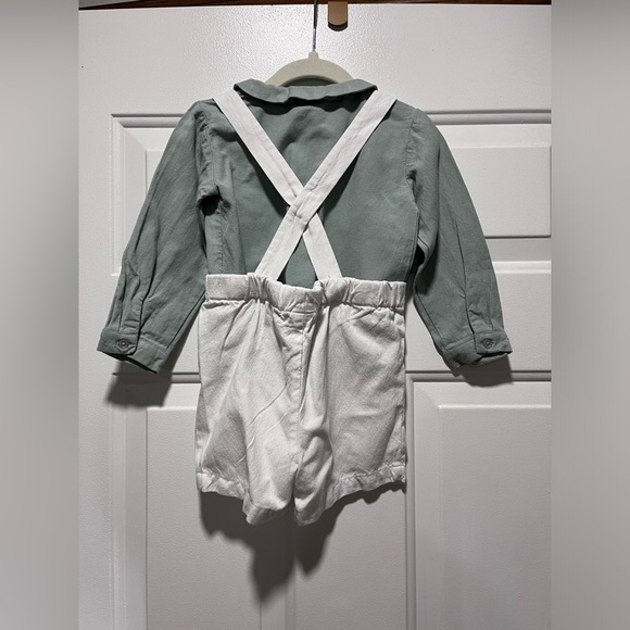 Edgehill Collection White Linen Shortall Overalls Size 18 Month Adjustable Strap - Picture 16 of 16